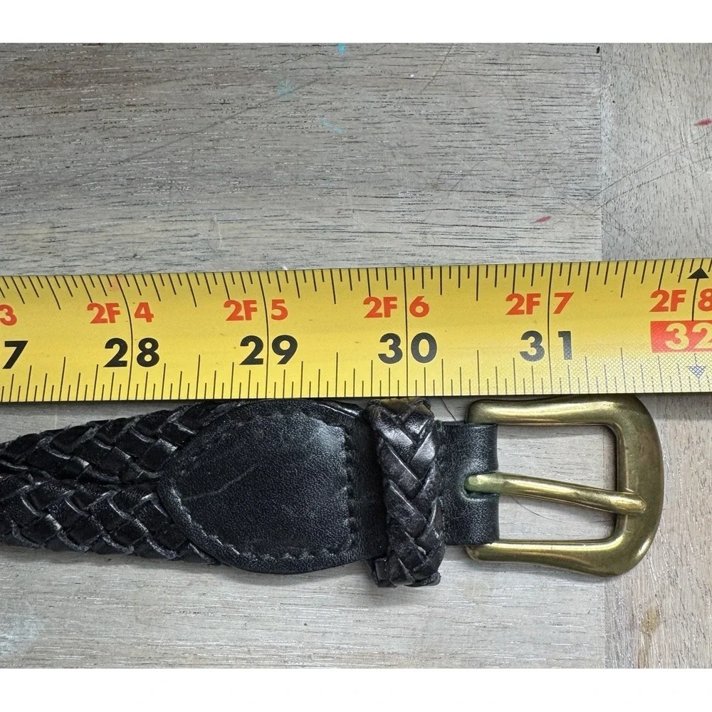 Talbots Genuine Leather Braided Belt Solid Brass Buckle Black XS VTG 6309‎ Boho